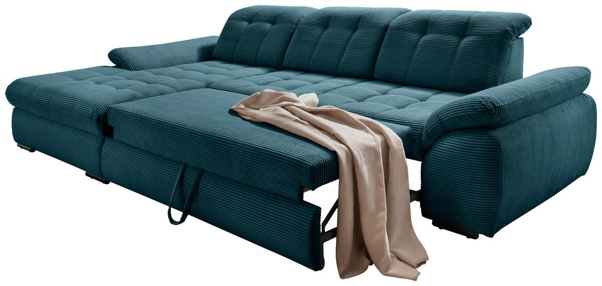 ECKSOFA in Cord Petrol  - Petrol/Schwarz, Modern, Textil/Metall (184/314cm) - Livetastic