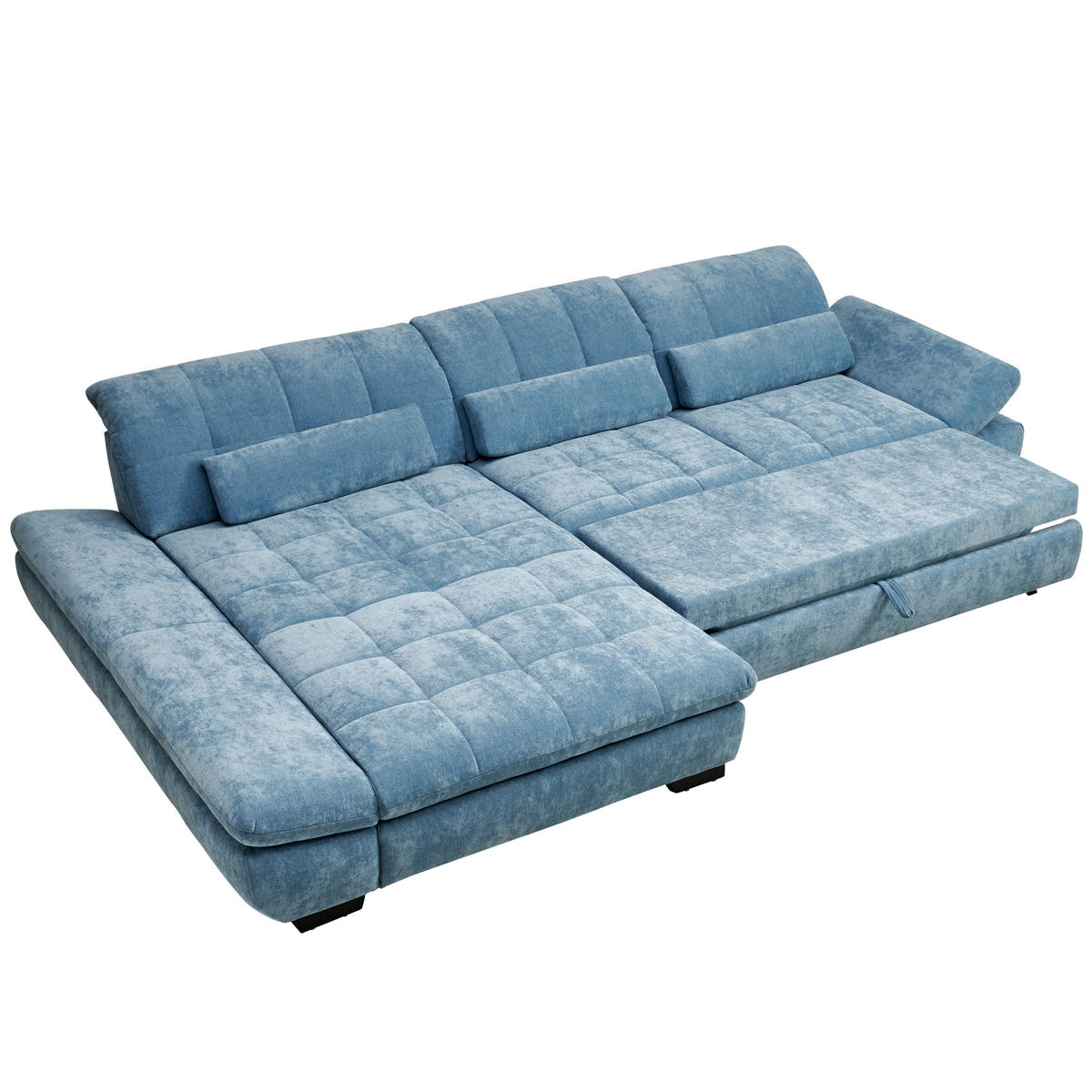 ECKSOFA  in Flachgewebe Pastellblau Kopfteilverstellung  204/341 cm  - Pastellblau/Schwarz, Design, Textil/Metall (204/341cm) - Xora