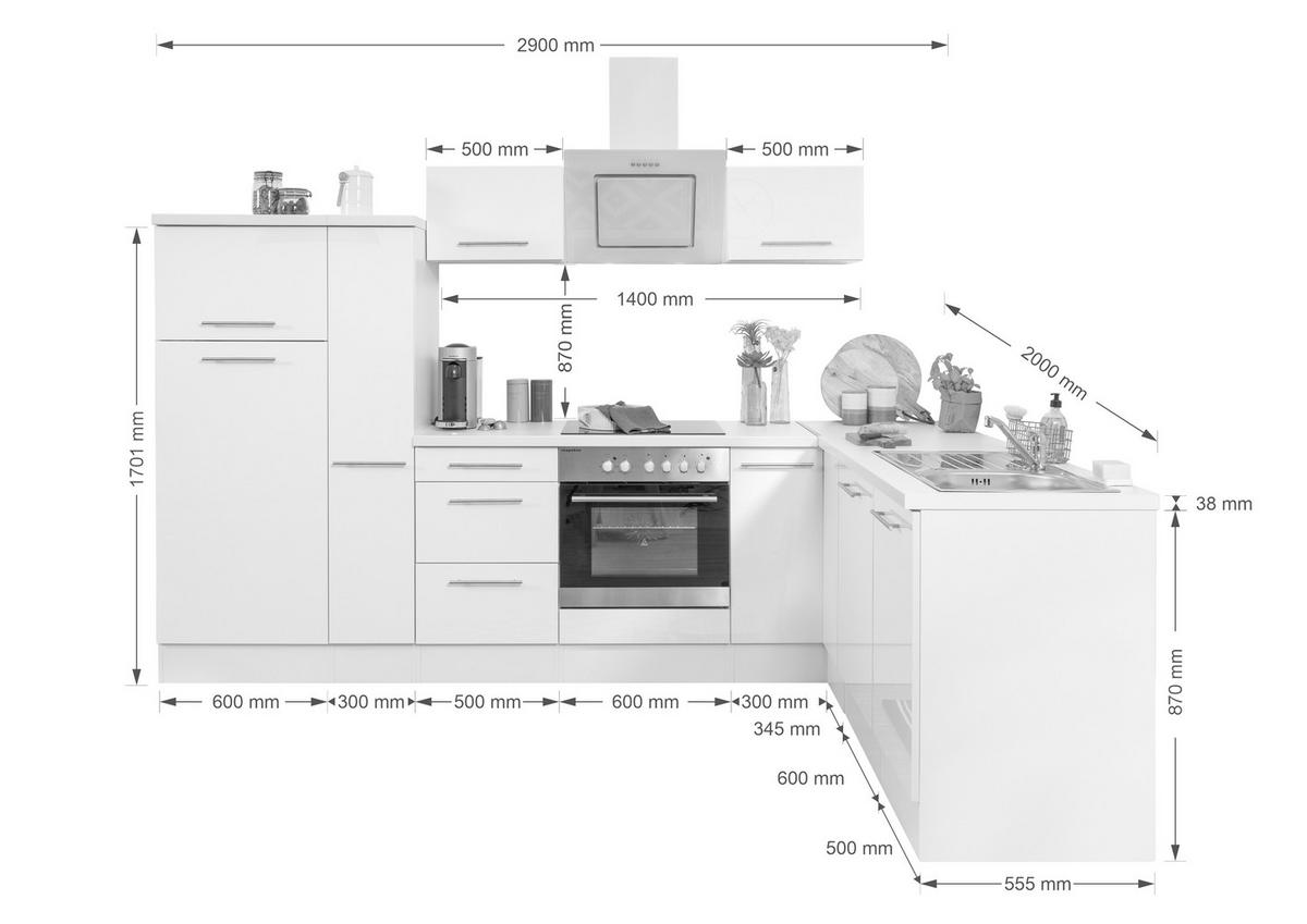 ECKKÜCHE 290/200 cm  in Weiss Hochglanz  - Weiss Hochglanz/Weiss, Konventionell, Holzwerkstoff/Metall (290/200cm) - Respekta
