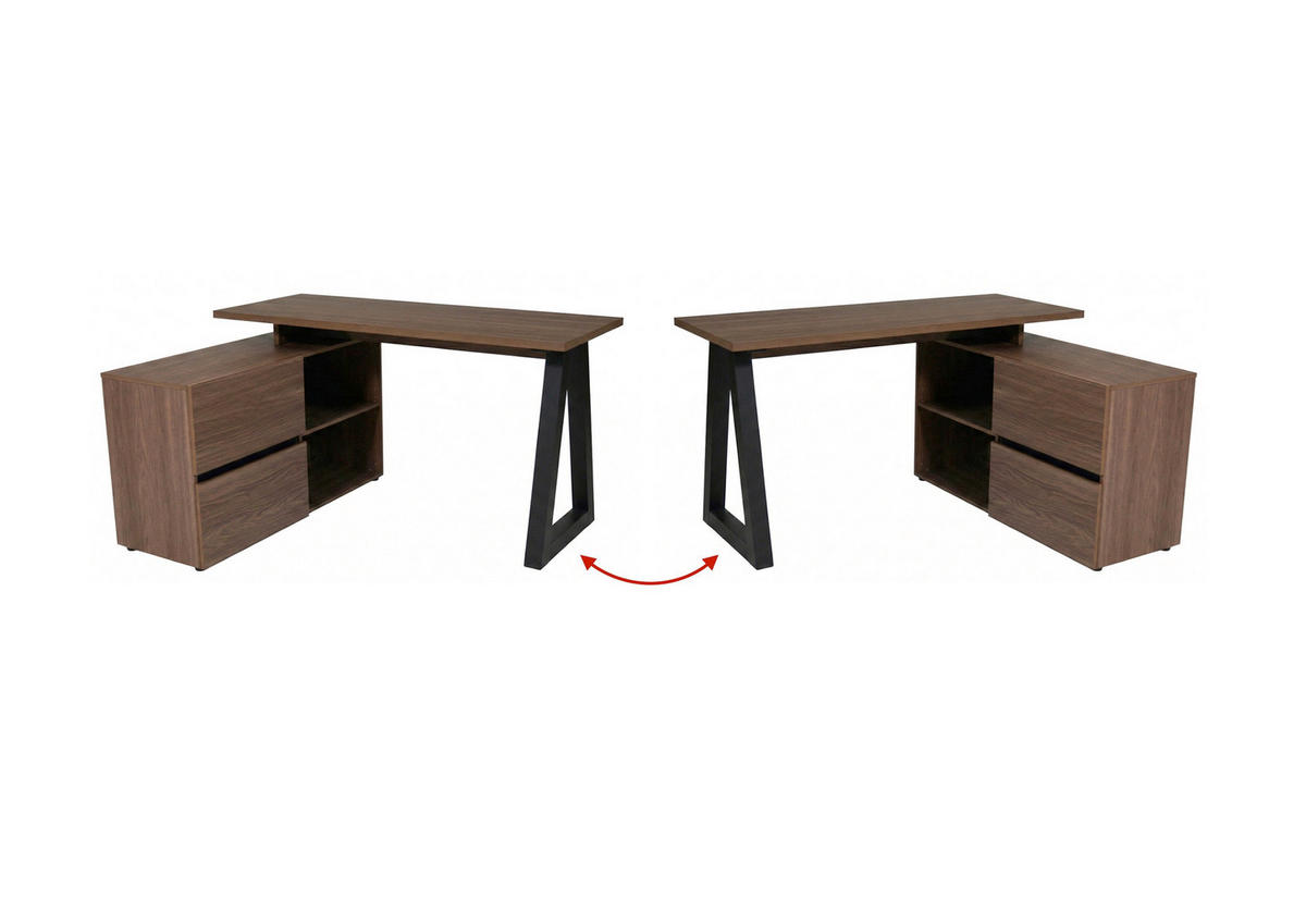 ECKSCHREIBTISCH 140/110/76 cm Schwarz, Walnussfarben Stauraum, seitenverkehrt montierbar  - Walnussfarben/Schwarz, Design, Holzwerkstoff (140/110/76cm) - MID.YOU