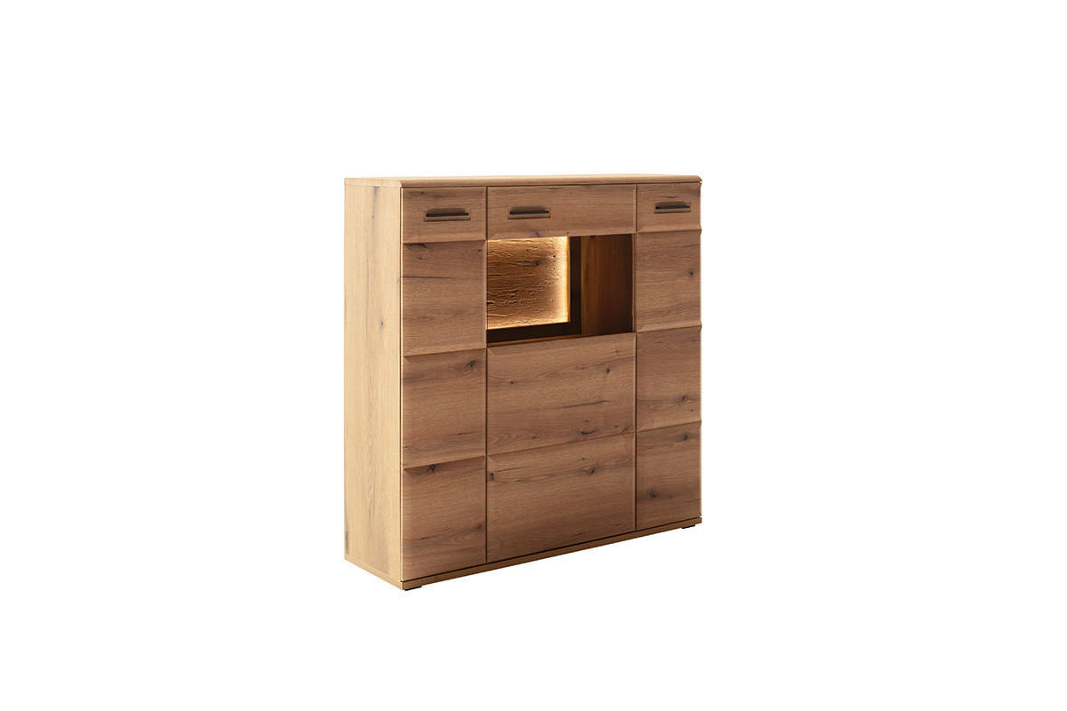 HIGHBOARD  in 120/123/38 cm  - Eichefarben/Anthrazit, Design, Glas/Holzwerkstoff (120/123/38cm) - Livetastic