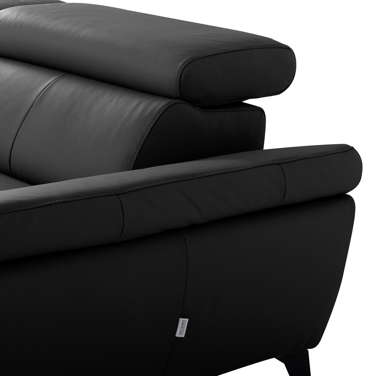 ECKSOFA SONO in Lederlook Echtleder Schwarz Armteilverstellung, Kopfteilverstellung  252/179 cm  - Schwarz, Design, Leder/Textil (252/179cm) - Livetastic