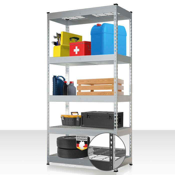 SCHWERLASTREGAL Yukon Rivet  - Zinkfarben, Basics, Metall (90/180/45cm) - Floordirekt