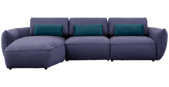 ECKSOFA  in Chenille Blau  190/340 cm  - Blau/Schwarz, Design, Kunststoff/Textil (190/340cm) - Belluti
