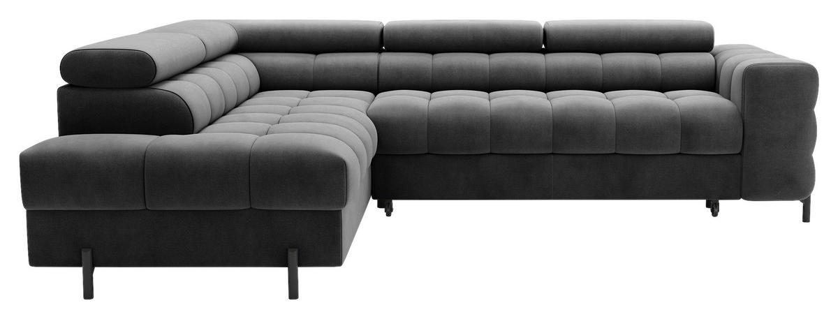 ECKSOFA FERUCCE Dunkelgrau Flachgewebe Bettkasten, Kopfteilverstellung  - Dunkelgrau/Schwarz, Design, Textil/Metall (200/276cm) - MID.YOU