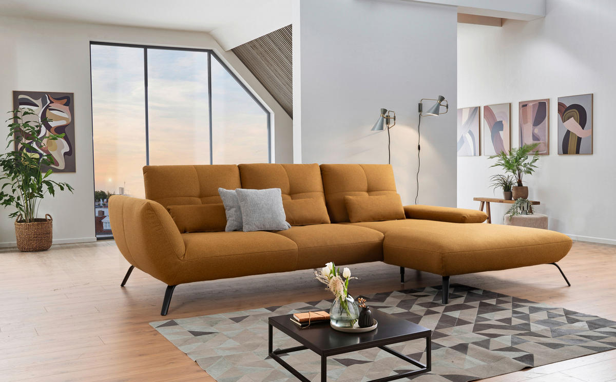 WOHNLANDSCHAFT Currygelb Flachgewebe  - Currygelb/Dunkelgelb, MODERN, Textil/Metall (301/191cm) - Livetastic