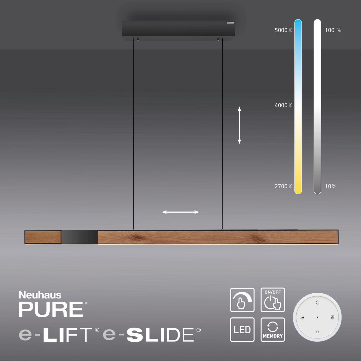 VISEČA NIHALNA LED-SVETILKA  Pure Moto Rise 13 W/4680 lm/2700-5000 K/230 V/ - Design, les (120-200/8,2/35-240cm)