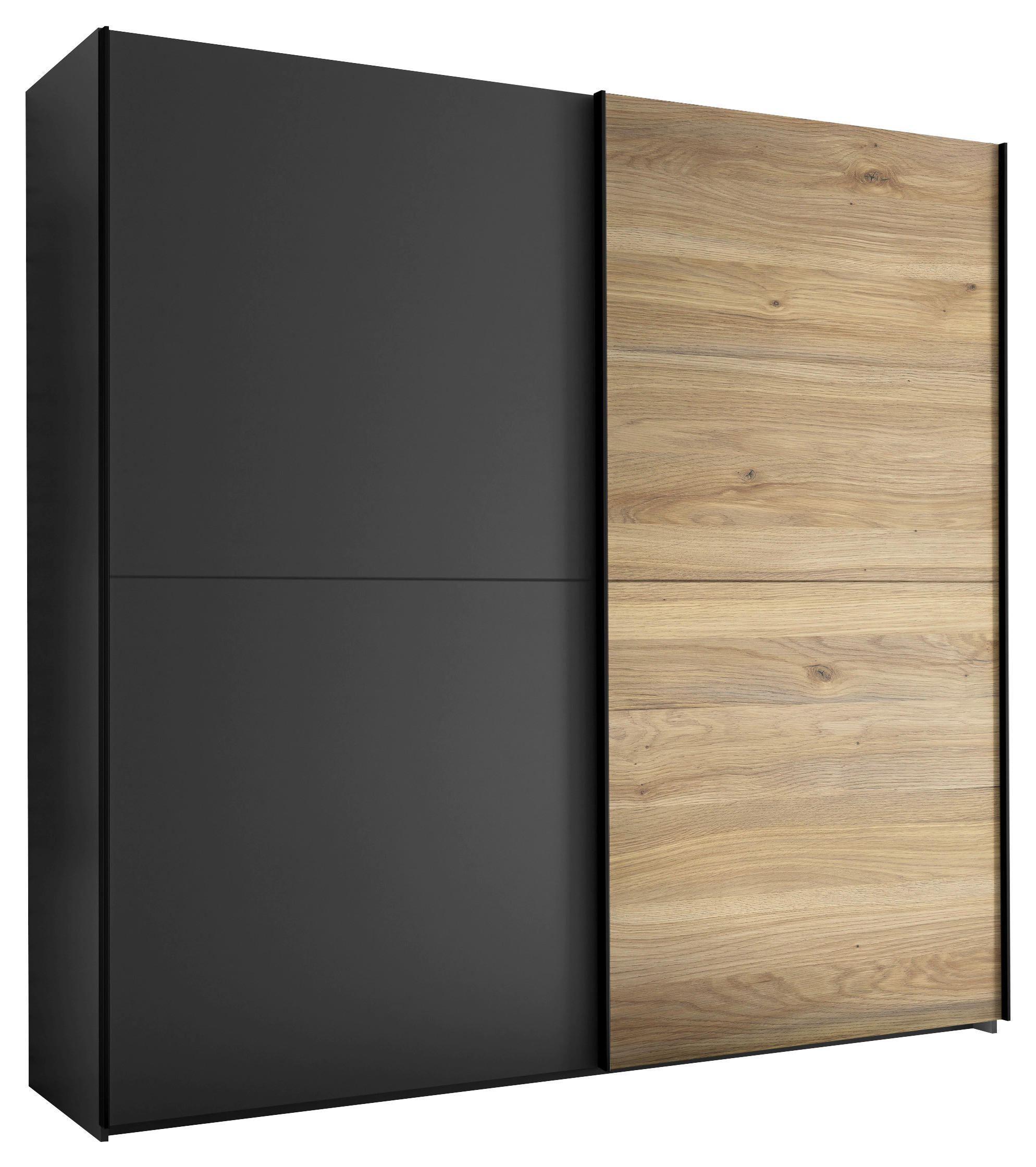 SCHWEBETÜRENSCHRANK 215/210/60 cm 2-türig Graphitfarben, Eichefarben  - Eichefarben/Schwarz, MODERN, Holzwerkstoff/Metall (215/210/60cm) - Boxxx