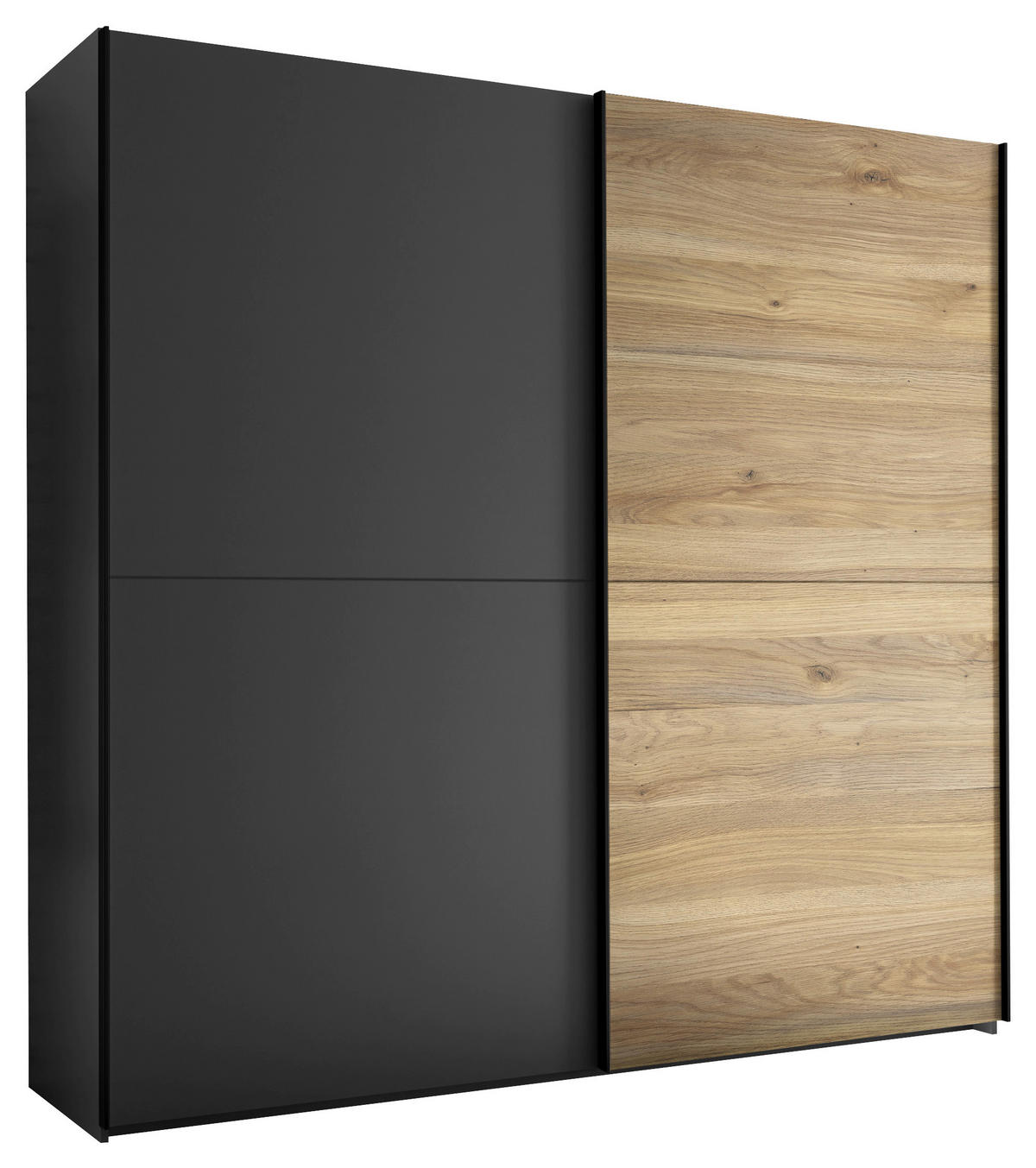OMARA Z DRSNIMI VRATI, barve grafita, barve hrasta  - črna/barve hrasta, Moderno, kovina/leseni material (215/210/60cm) - Carryhome
