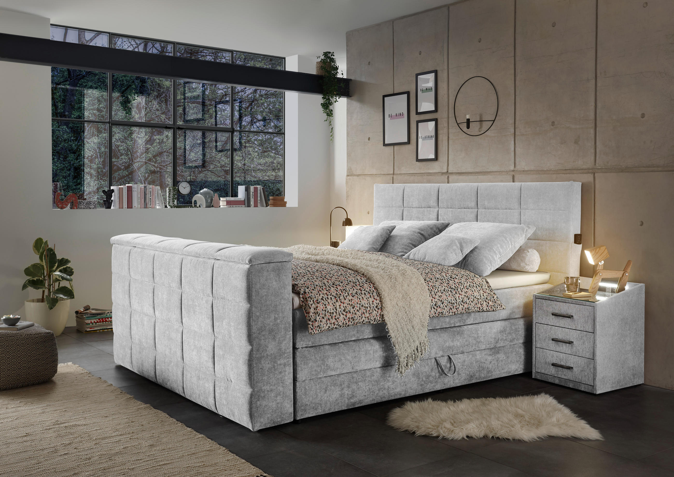 BOXSPRING-ÁGY 180/200 cm  ezüst  - ezüst, Konventionell, textil (180/200cm) - Carryhome