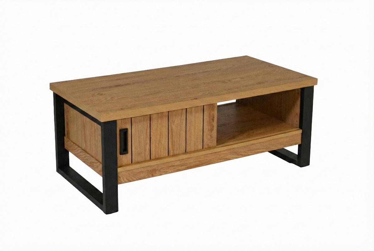 COUCHTISCH Schwarz, Eichefarben  - Eichefarben/Schwarz, KONVENTIONELL, Holzwerkstoff/Metall (108,5/54,8/43cm) - MID.YOU