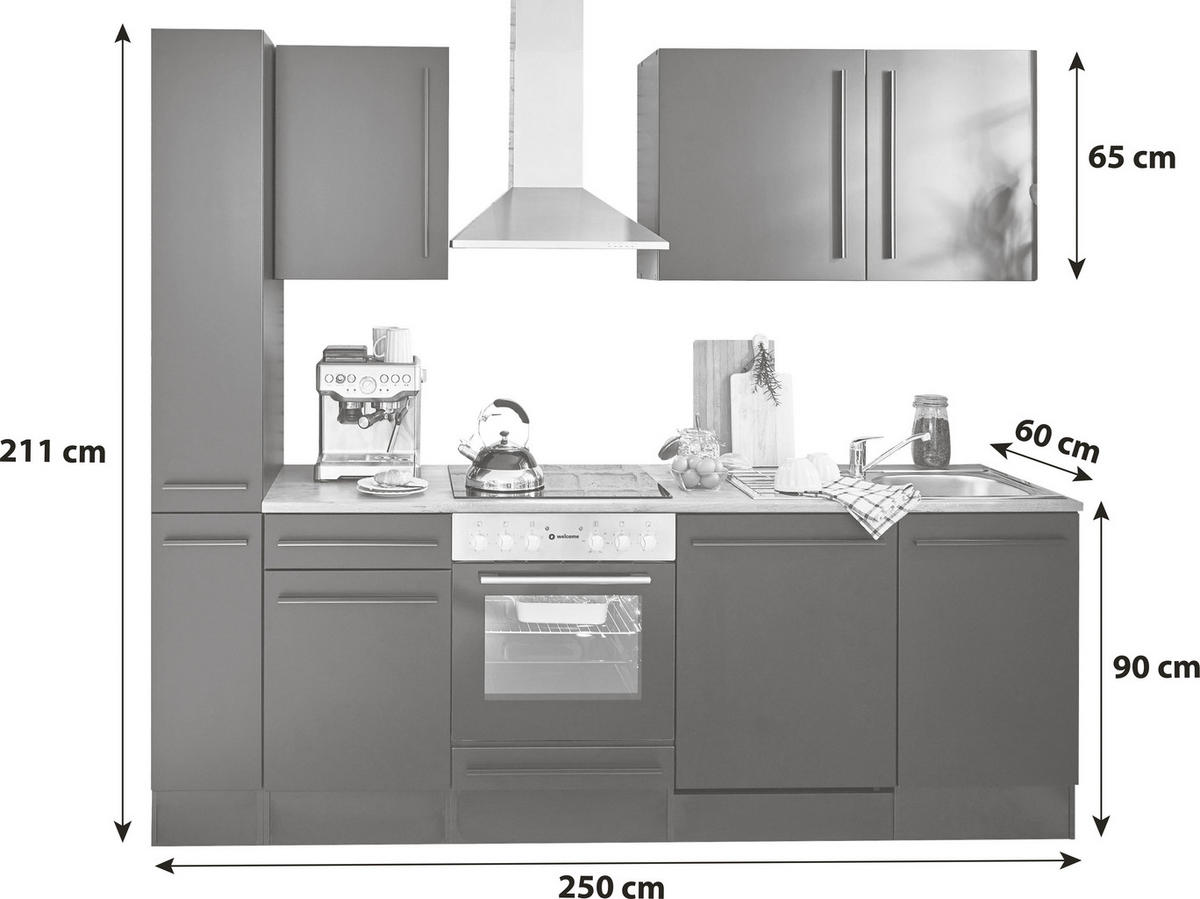 KÜCHENBLOCK 250 cm   in Schwarz  - Eichefarben/Schwarz, LIFESTYLE, Holzwerkstoff/Kunststoff (250cm) - P & B