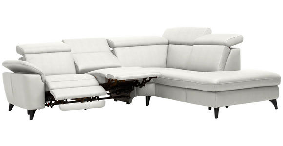 ECKSOFA in Echtleder Weiß  - Schwarz/Weiß, Design, Leder/Metall (285/239cm) - Cantus