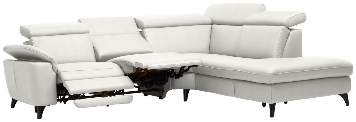 ECKSOFA in Echtleder Weiß  285/239 cm  - Schwarz/Weiß, Design, Leder/Metall (285/239cm) - Cantus