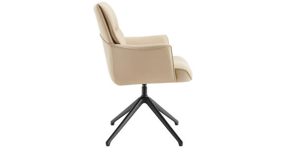 ARMLEHNSTUHL  Sitzfläche 360° drehbar, Wippfunktion, automatische Rückholfunktion  Echtleder  Beige  - Beige/Schwarz, Design, Leder/Metall (65/89/64cm) - Novel