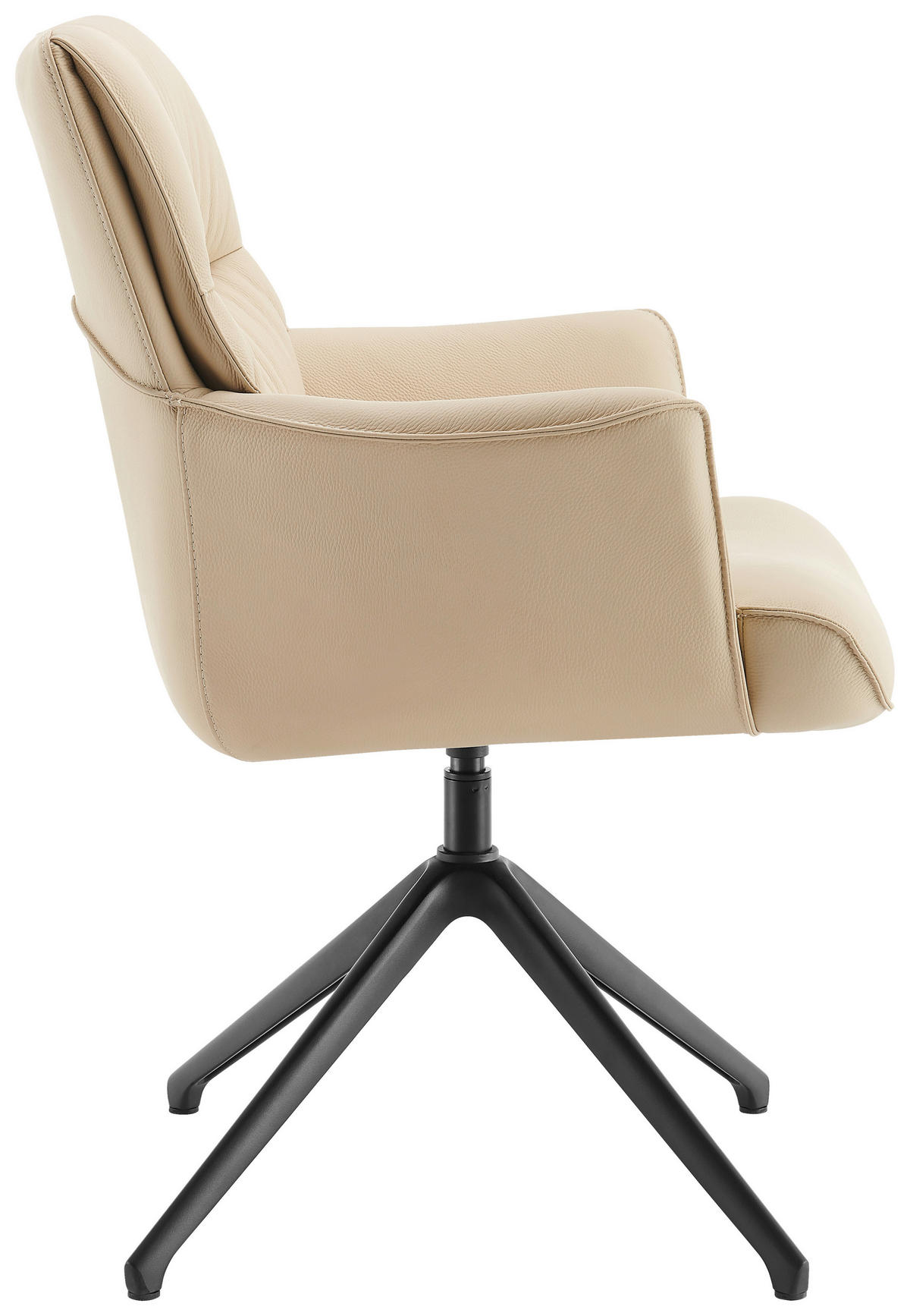 ARMLEHNSTUHL  Sitzfläche 360° drehbar, Wippfunktion, automatische Rückholfunktion  Echtleder  Beige  - Beige/Schwarz, Design, Leder/Metall (65/89/64cm) - Novel