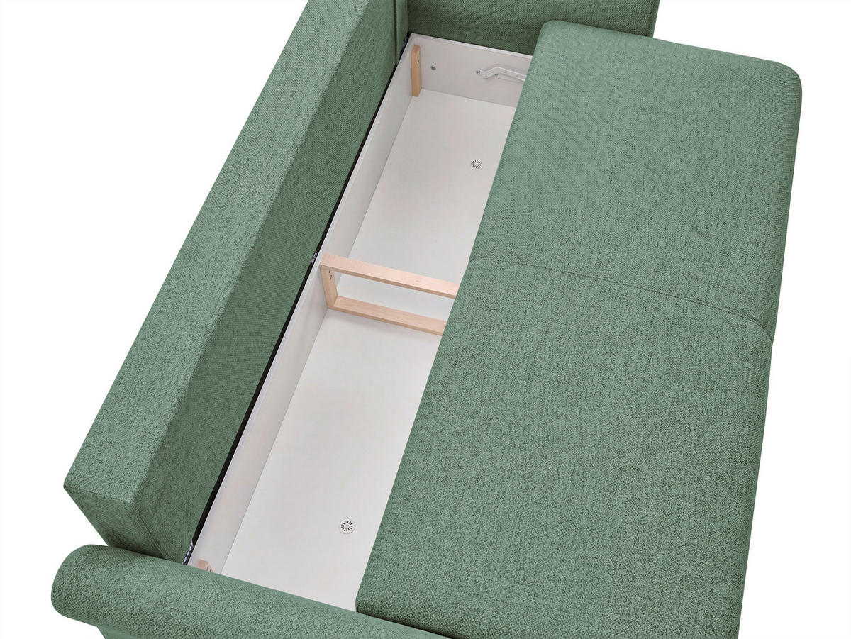 SCHLAFSOFA Flachgewebe, Struktur Grün  inkl. Zierkissen, Rückenkissen, Bettkasten, Schlaffunktion, Rücken echt  - Schwarz/Grün, Design, Textil (244/88/100cm) - P & B
