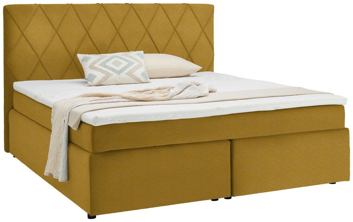 BOXSPRINGBETT 160/200 cm  in Currygelb  - Currygelb/Schwarz, Design, Holzwerkstoff/Kunststoff (160/200cm) - Xora