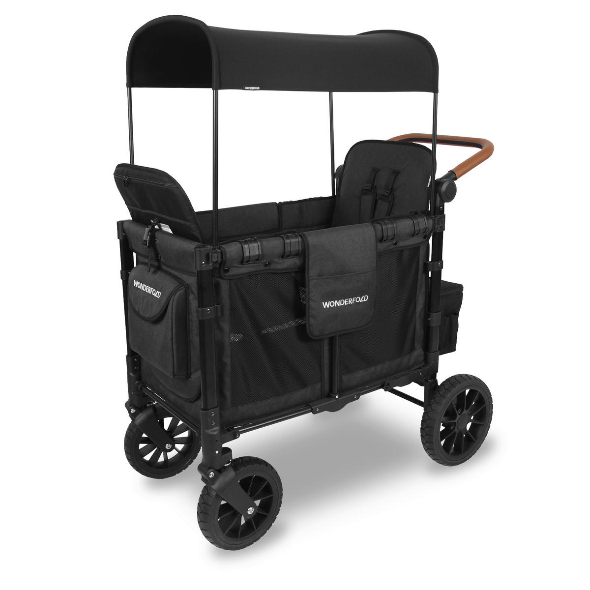 BOLLERWAGEN Luxe Double Stroller Wagon Schwarz 63.5/113.03/137.16 cm  - Schwarz, Basics (63.5/113.03/137.16cm) - WONDERFOLD