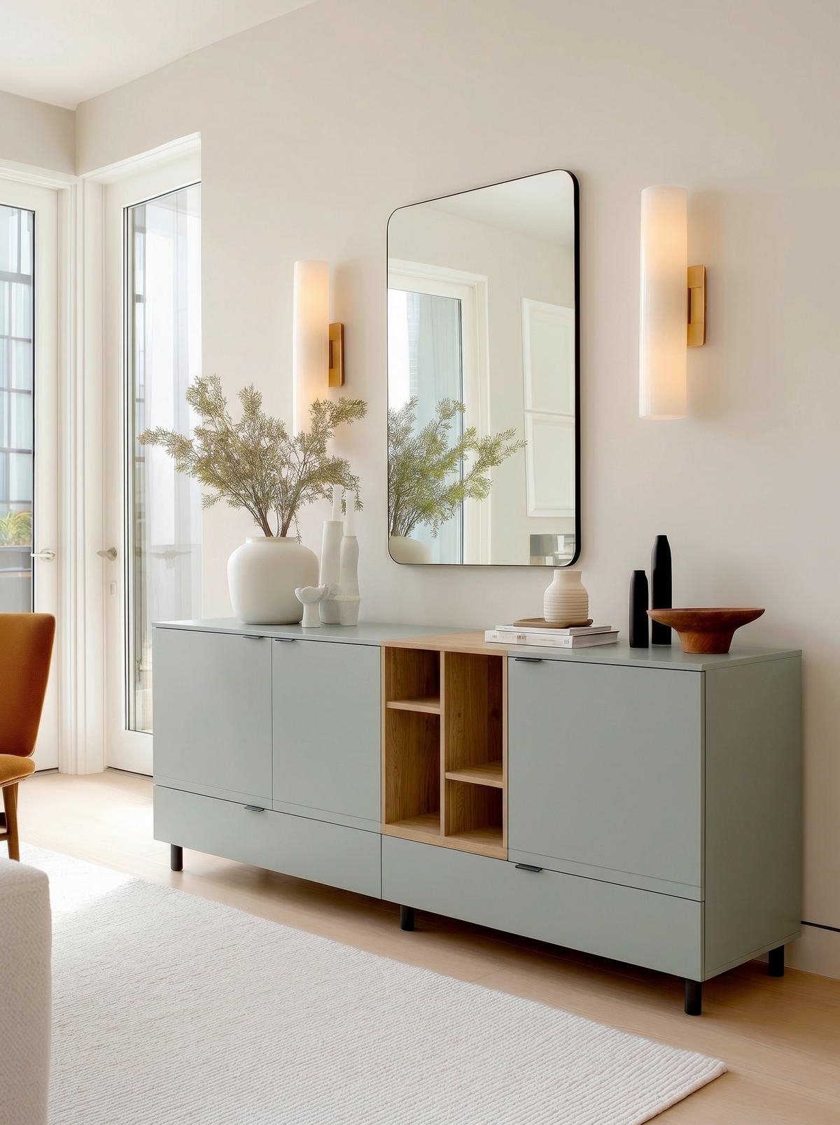 SIDEBOARD Eichefarben, Salbeigrün  210,4/89,4/42 cm  - Eichefarben/Salbeigrün, Modern, Holzwerkstoff/Metall (210,4/89,4/42cm) - Carryhome