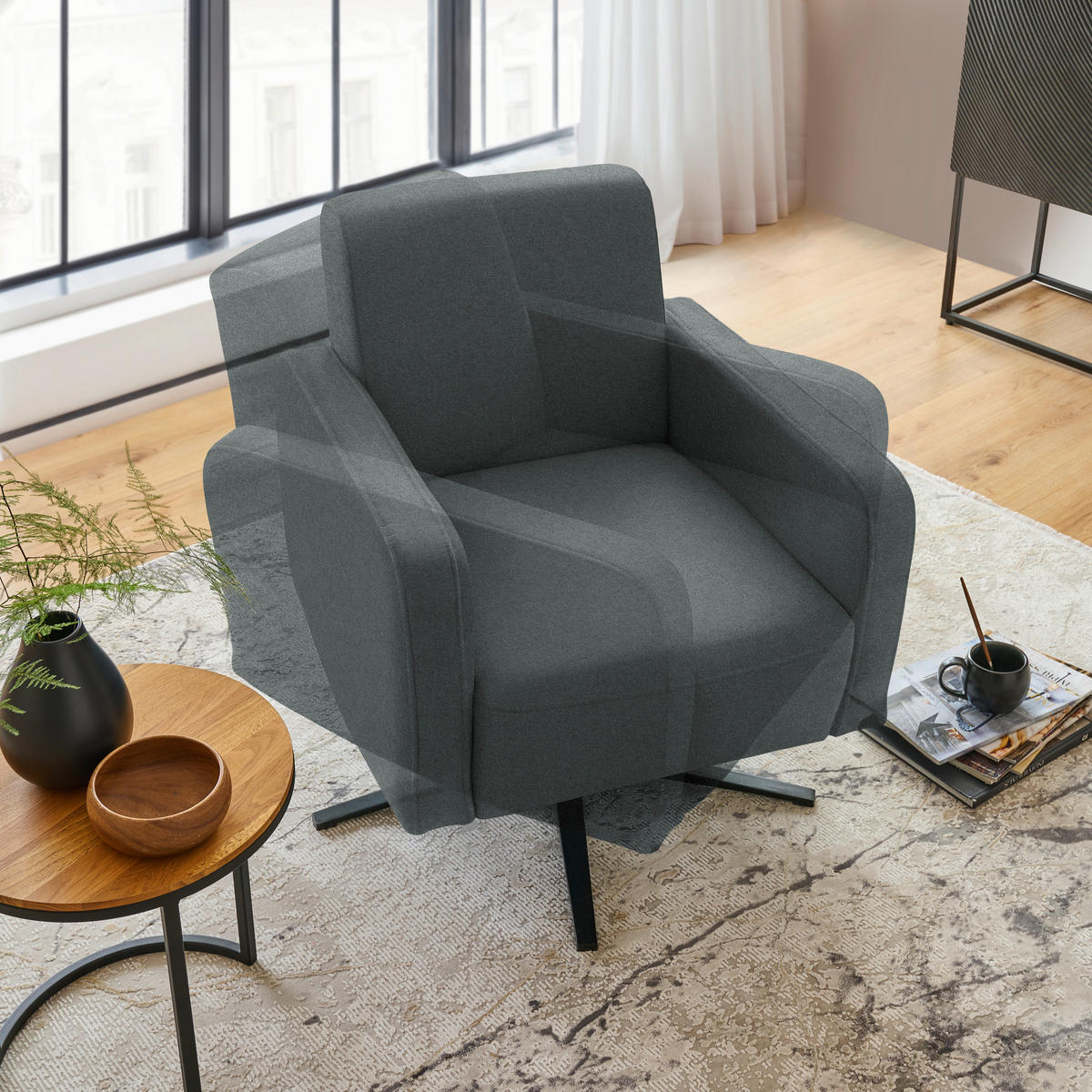 DESIGNSESSEL Flachgewebe Dunkelgrau  - Dunkelgrau/Schwarz, Design, Textil/Metall (73/84/82cm) - Johann Jakob