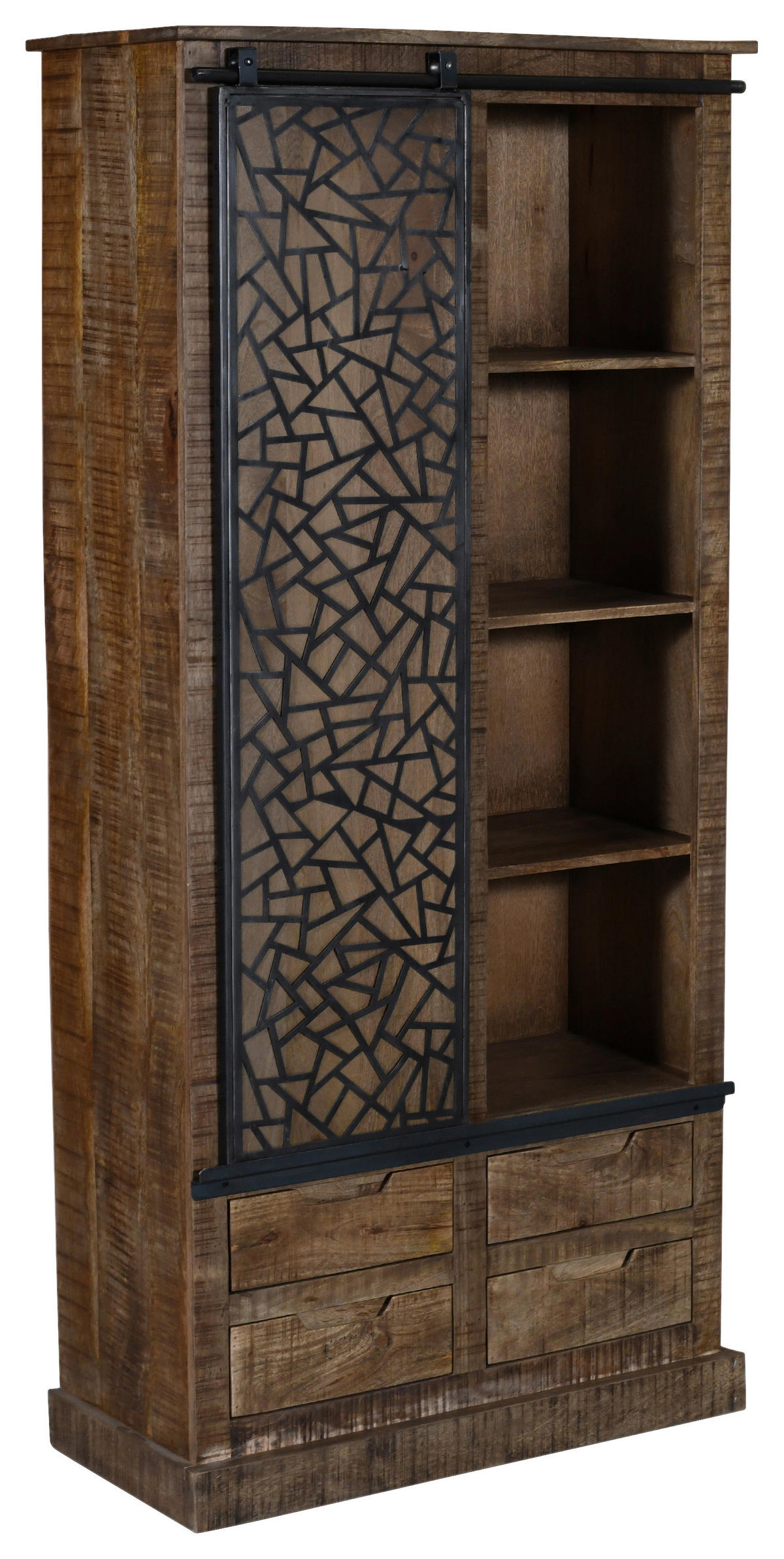 REGAL Mangoholz massiv Grau, Naturfarben  - Anthrazit/Naturfarben, Natur, Holz/Metall (90/190/40cm) - MID.YOU