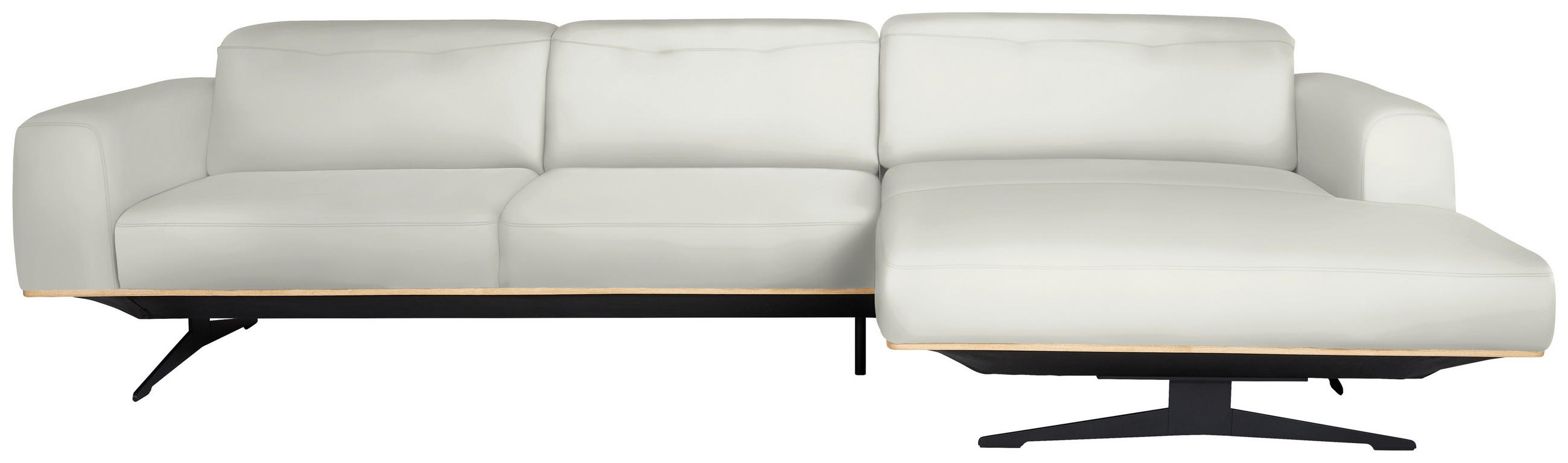 ECKSOFA in Echtleder Weiss  - Weiss/Eichefarben, Design, Leder/Holz (305/163cm) - Novel