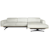 ECKSOFA in Echtleder Weiss  - Weiss/Eichefarben, Design, Leder/Holz (305/163cm) - Novel