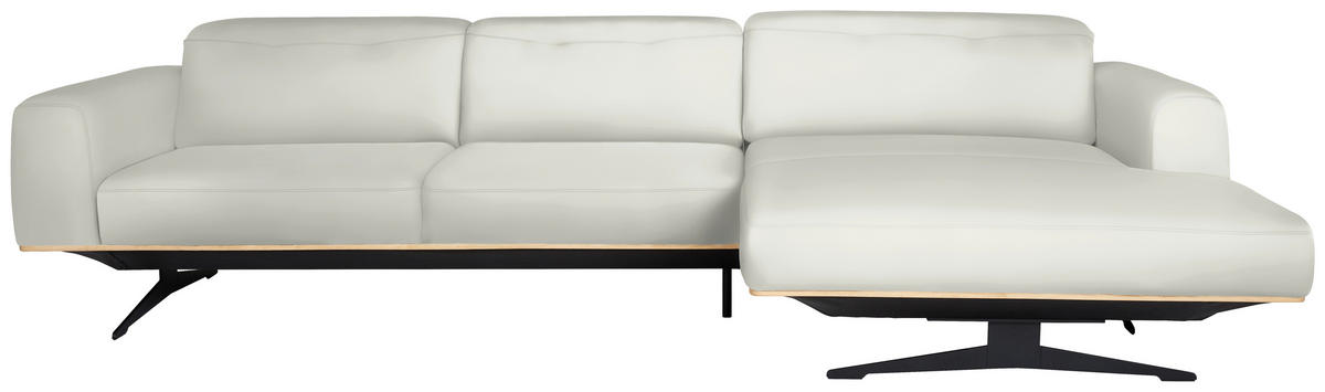ECKSOFA in Echtleder Weiss  - Weiss/Eichefarben, Design, Leder/Holz (305/163cm) - Novel