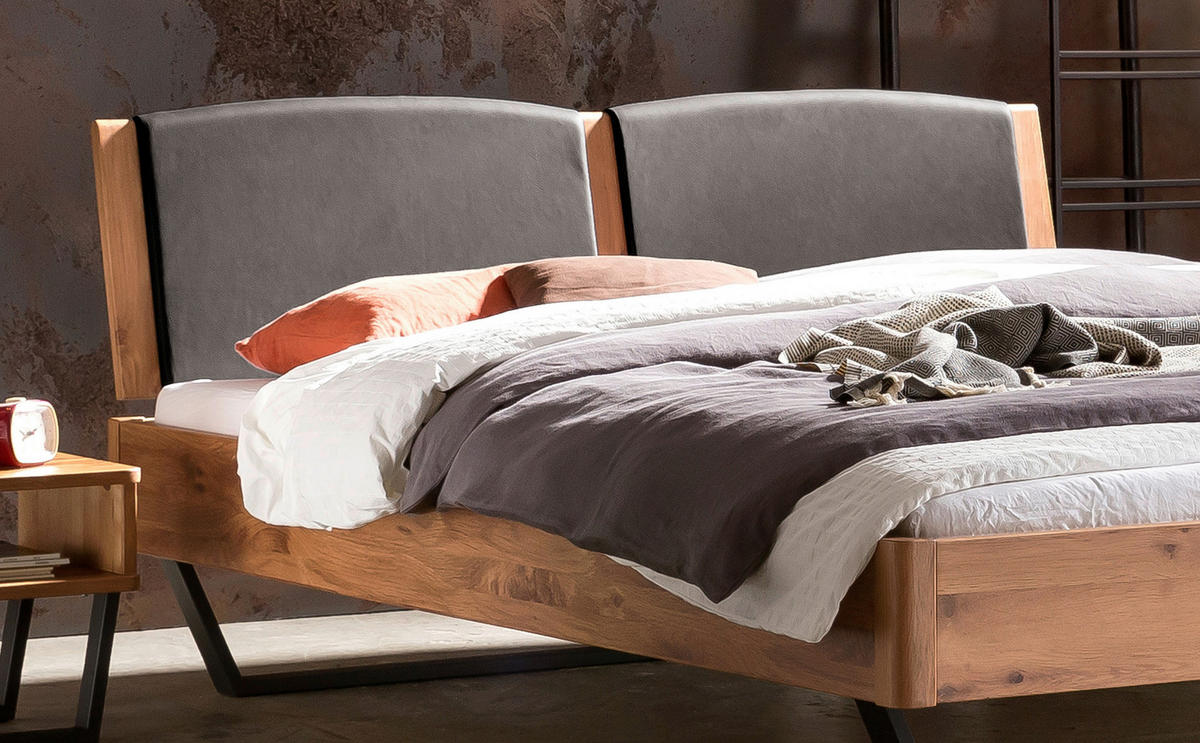 BETT 140/200 cm  in Wildeiche   - Wildeiche/Dunkelgrau, Modern, Holz/Textil (140/200cm) - Hasena