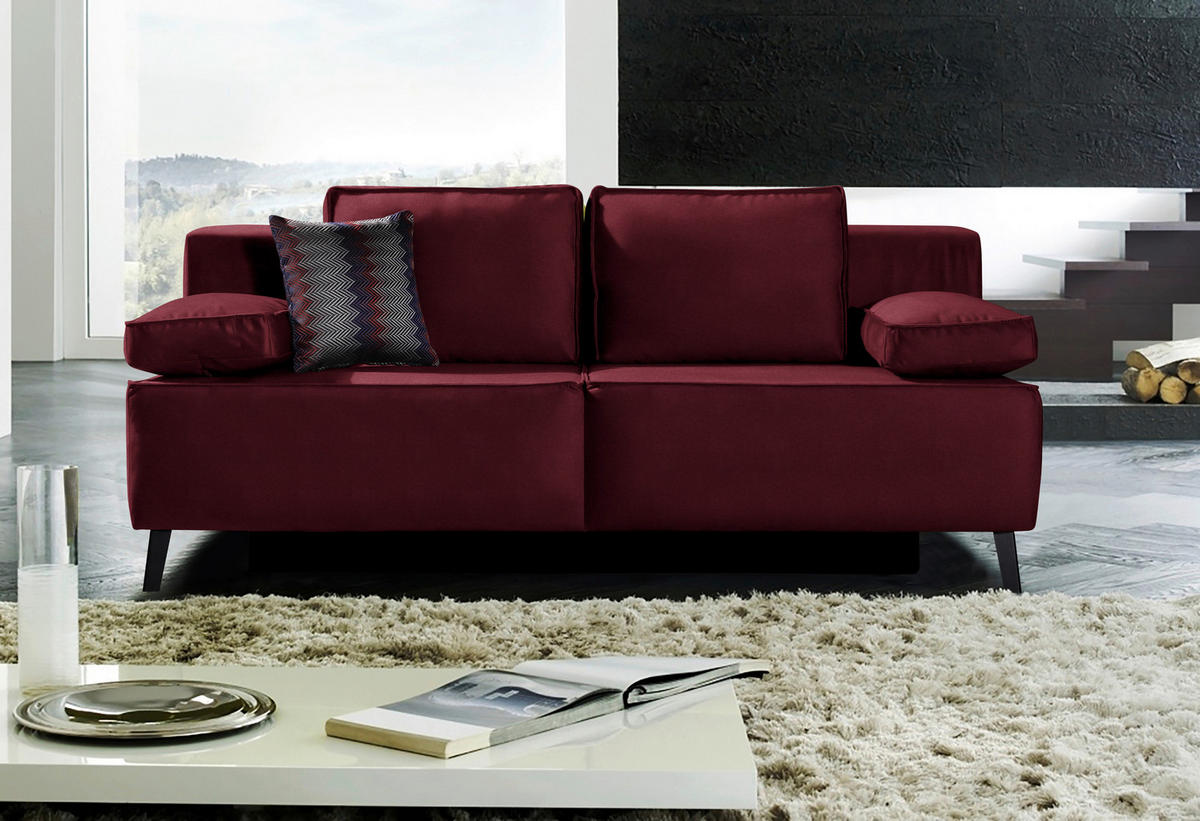 SCHLAFSOFA in Weinrot  - Weinrot/Schwarz, Konventionell, Textil/Metall (197/91/88cm) - Novel