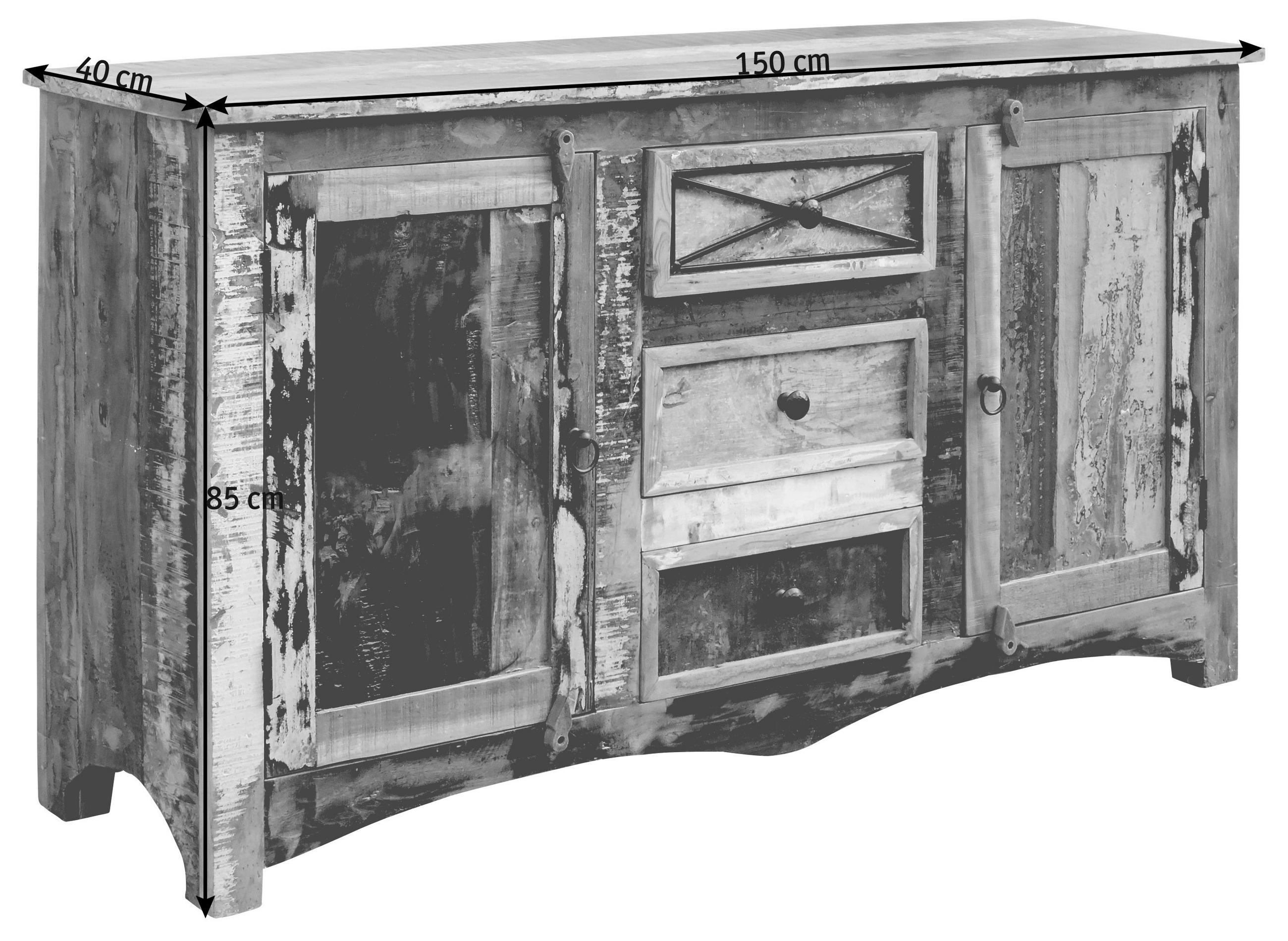 KOMODA, recyklované drevo, viacfarebná, 150/85/40 cm - hnedá/viacfarebná, Lifestyle, kov/drevo (150/85/40cm) - Landscape
