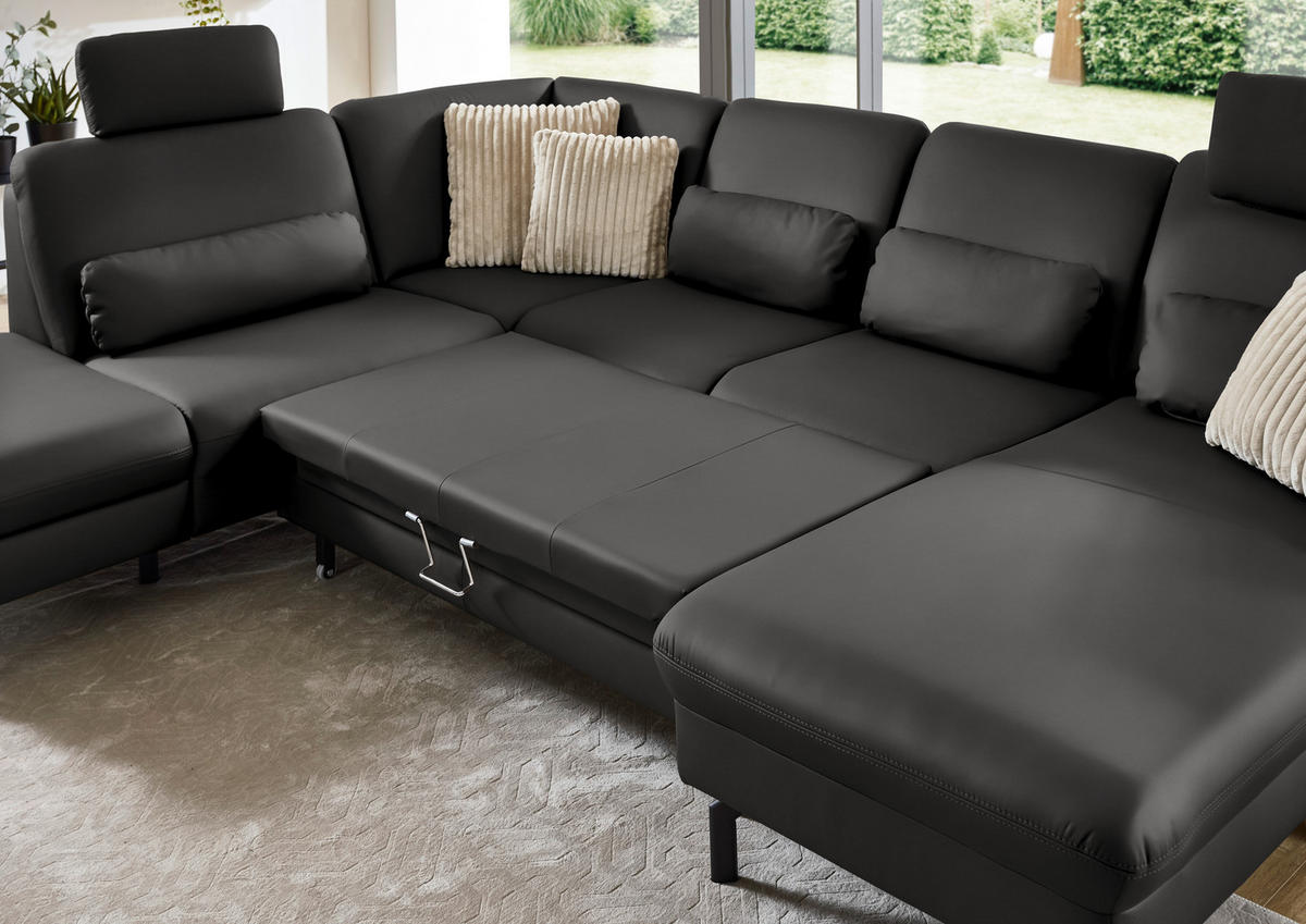 WOHNLANDSCHAFT Echtleder Dunkelgrau  - Dunkelgrau/Schwarz, Konventionell, Leder/Metall (224/306/168cm) - Beldomo Premium