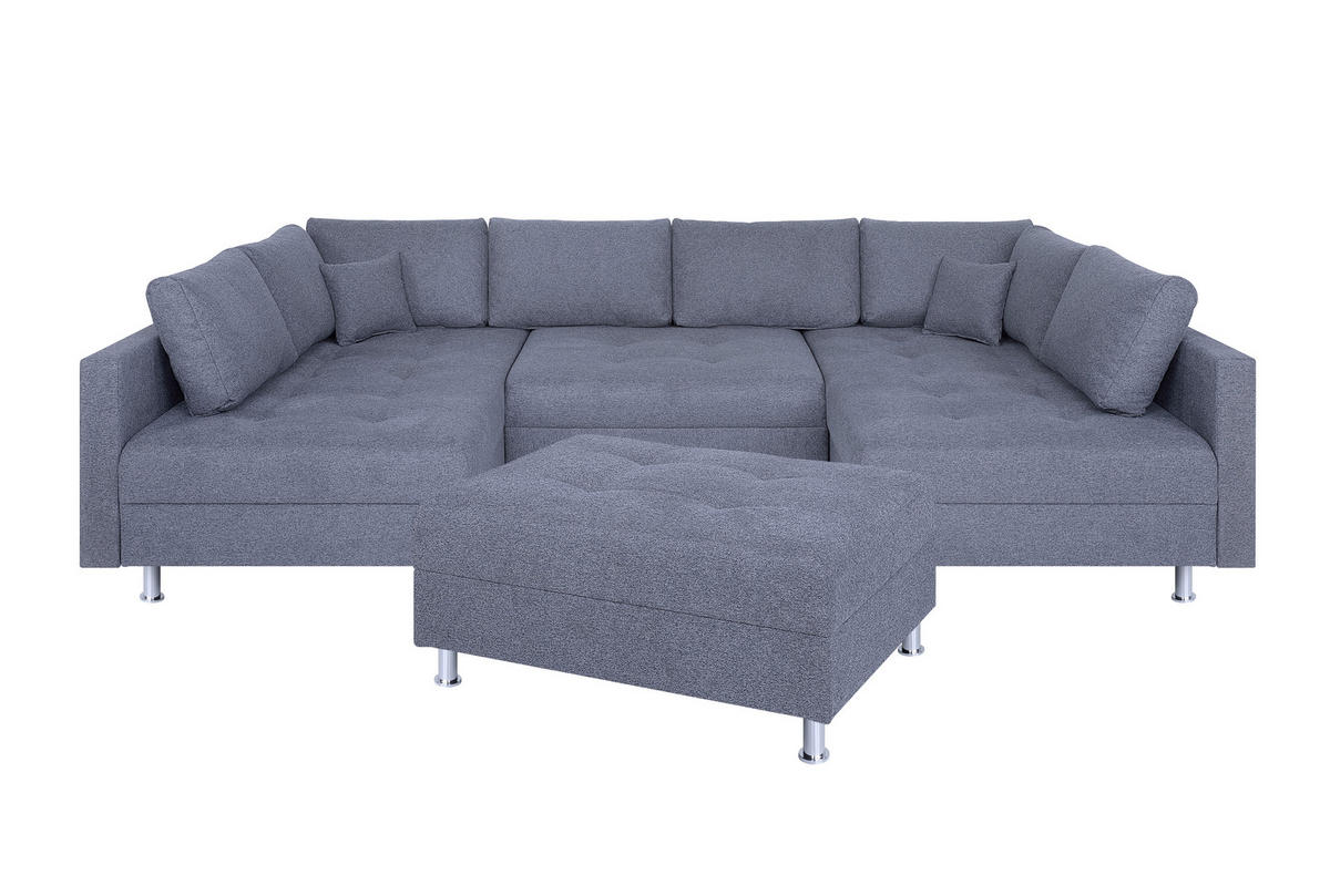 WOHNLANDSCHAFT Grau Webstoff  - Chromfarben/Schwarz, Design, Textil (192/308/192cm) - P & B