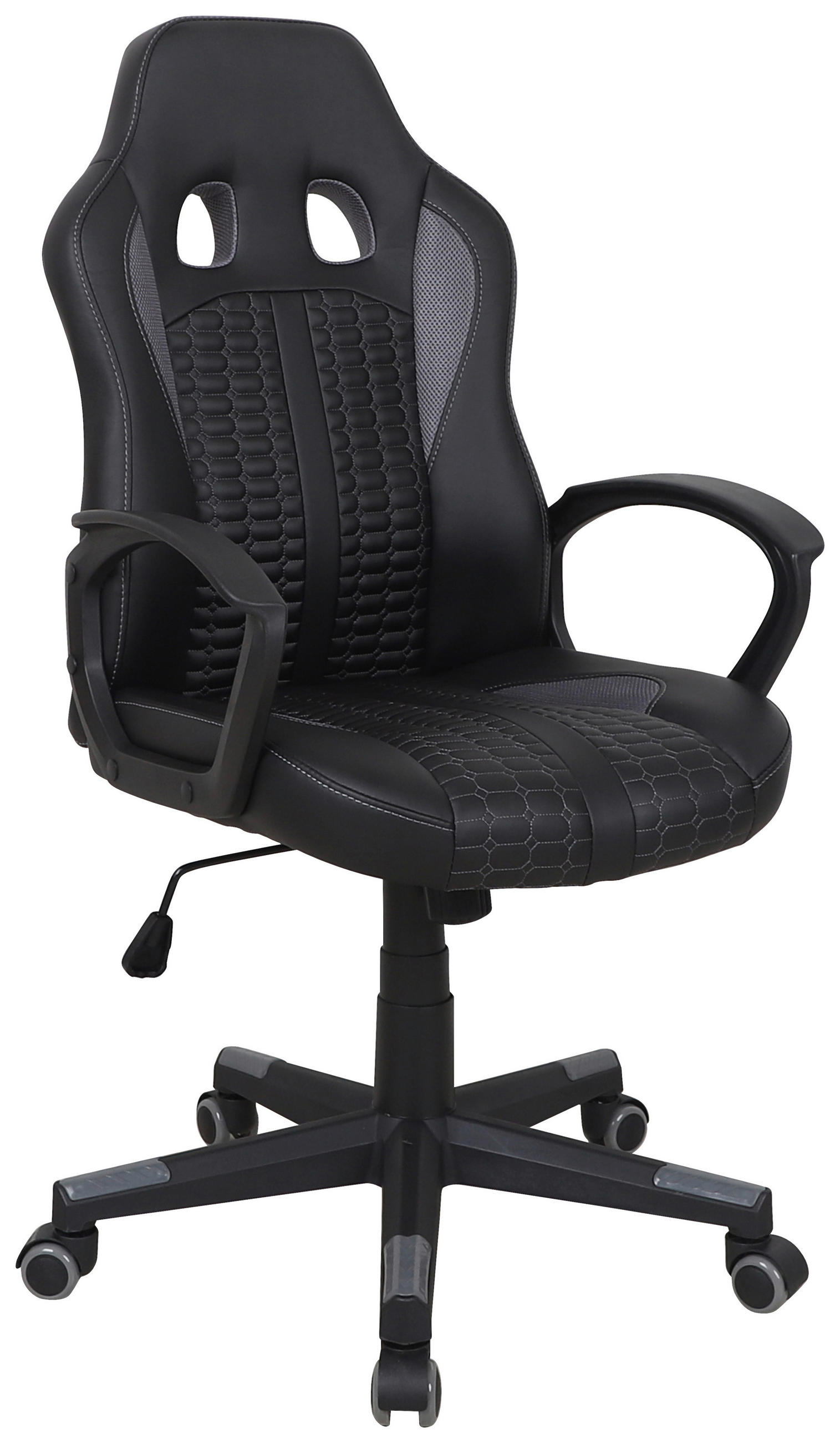 SCAUN DE GAMING in imitație piele, plasă tensionată gri, negru