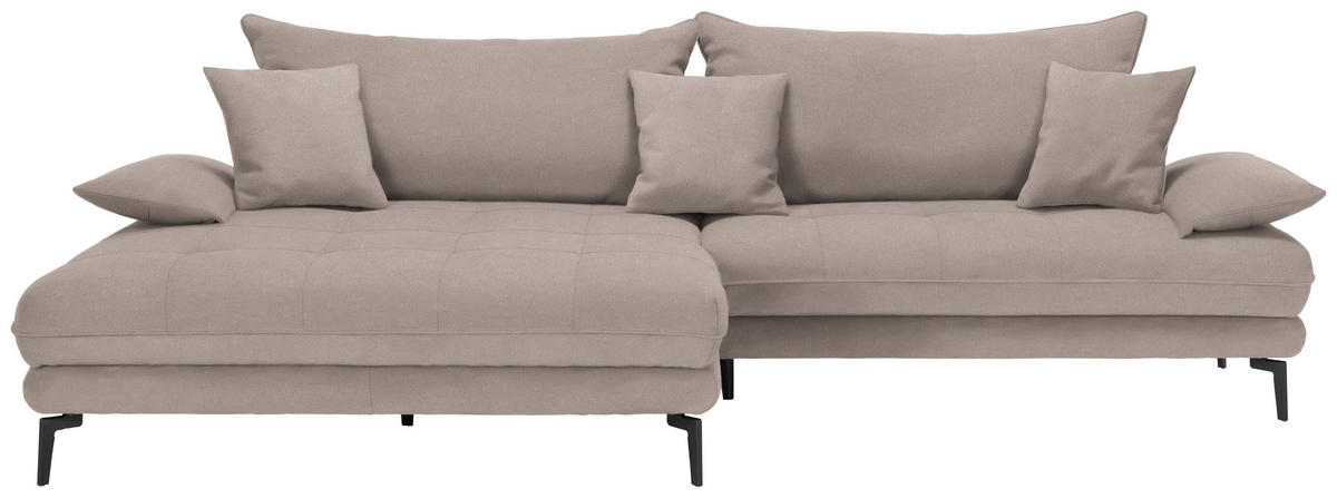 ECKSOFA in Flachgewebe Hellbraun  176/292 cm  - Hellbraun/Schwarz, MODERN, Textil/Metall (176/292cm) - Carryhome