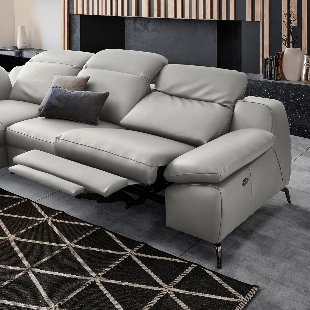 ECKSOFA in Echtleder Grau  183/286 cm  - Schwarz/Grau, Design, Leder/Metall (183/286cm) - Celina Home