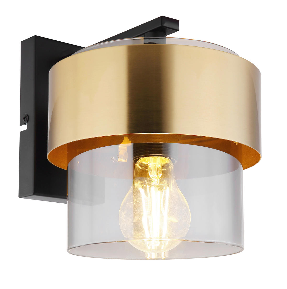 STENSKA SVETILKA   ///230 V/E27 - črna/prozorno, Design, kovina/steklo (18/23,5/21cm) - Globo