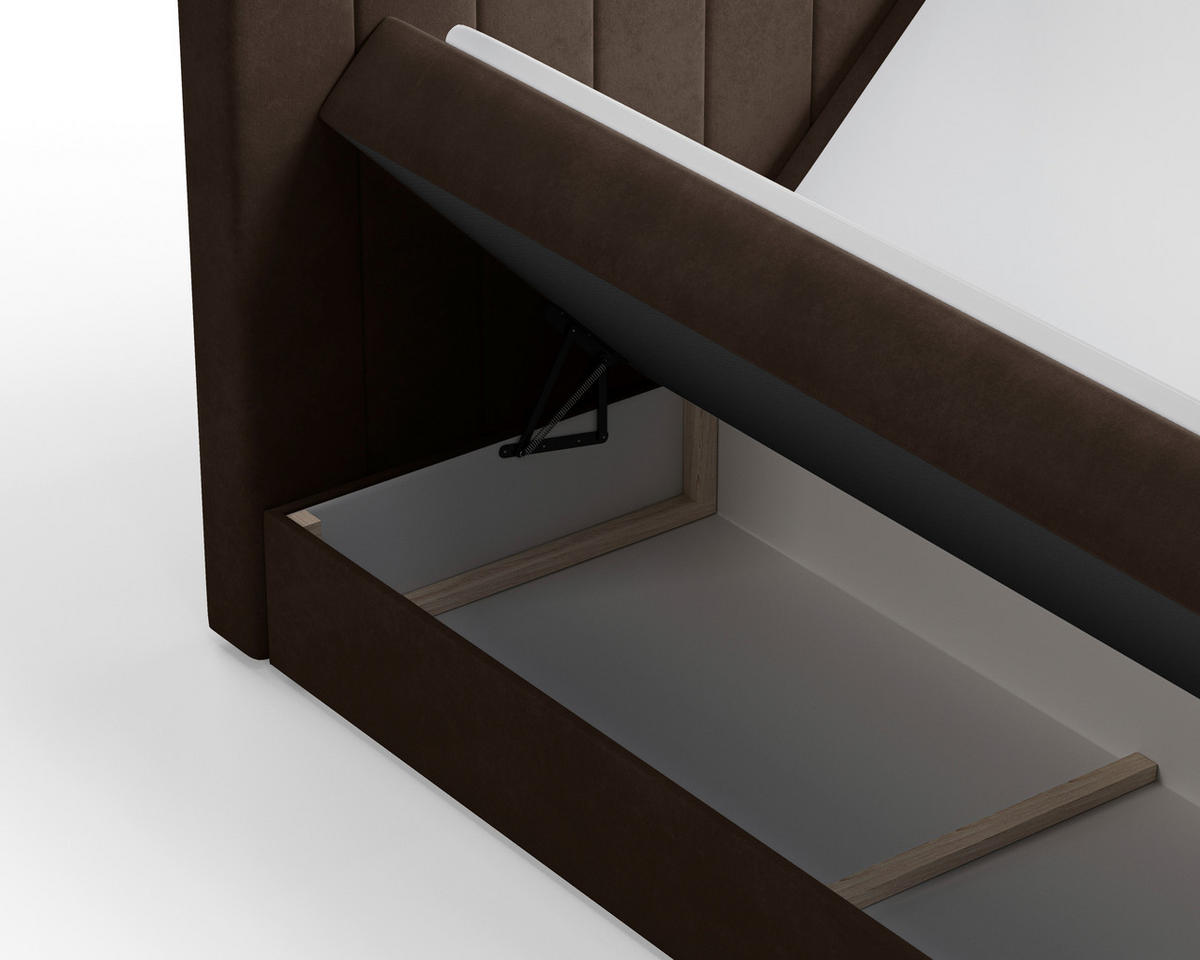 BOXBETT 160/200 cm,  in Dunkelbraun, Bettkasten, Topper, H2 + H3 = mittel + fest  - Dunkelbraun/Schwarz, MODERN, Holz/Kunststoff (160/200cm) - Livetastic