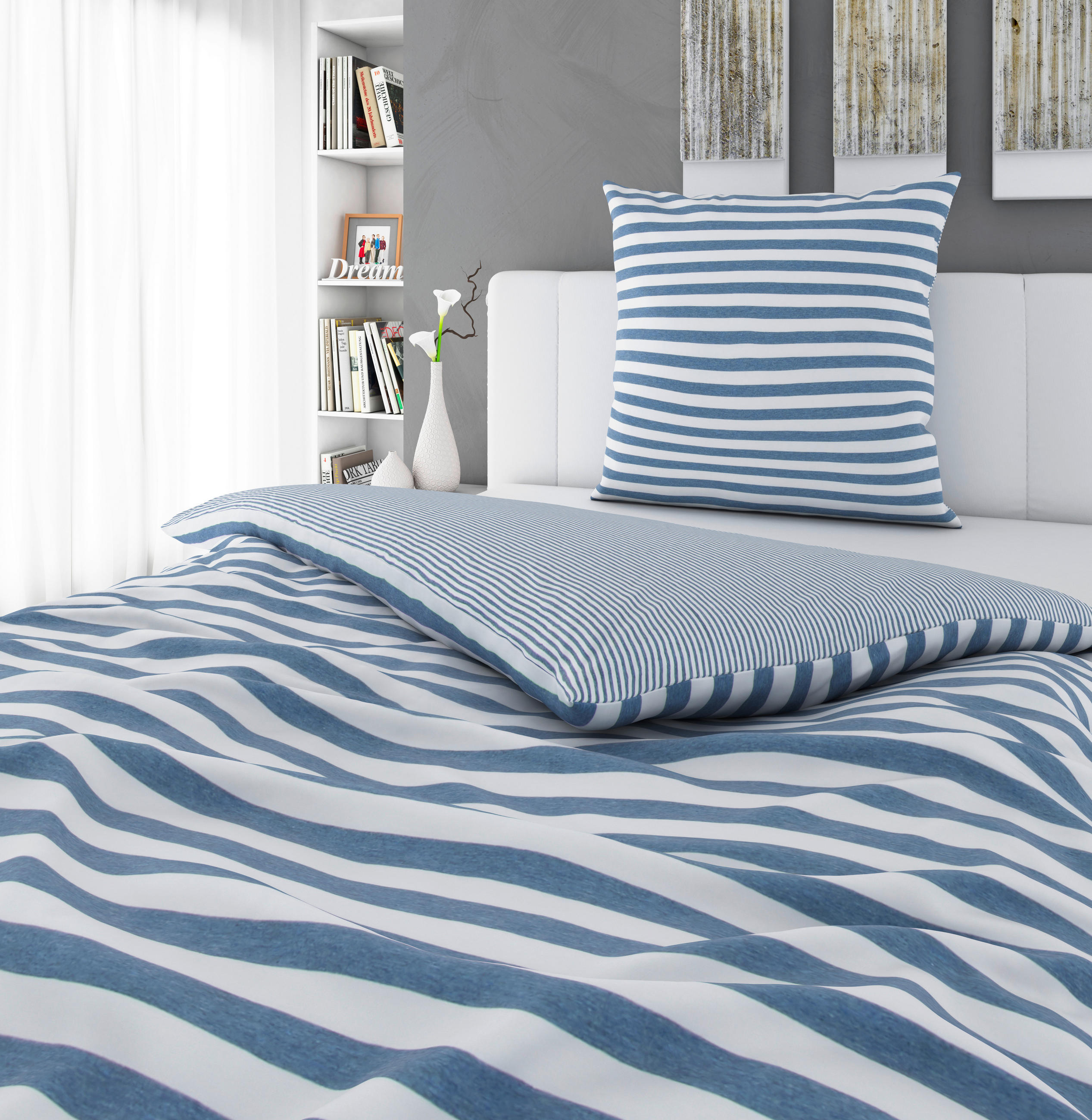 WENDEBETTWÄSCHE Jersey 135/200 cm  - Blau, KONVENTIONELL, Textil (135/200cm) - Bio:Vio