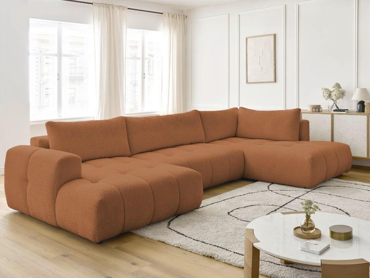 WOHNLANDSCHAFT  FUJI  Orange Bouclé  - Schwarz/Orange, MODERN, Kunststoff/Textil (160/377/204cm)