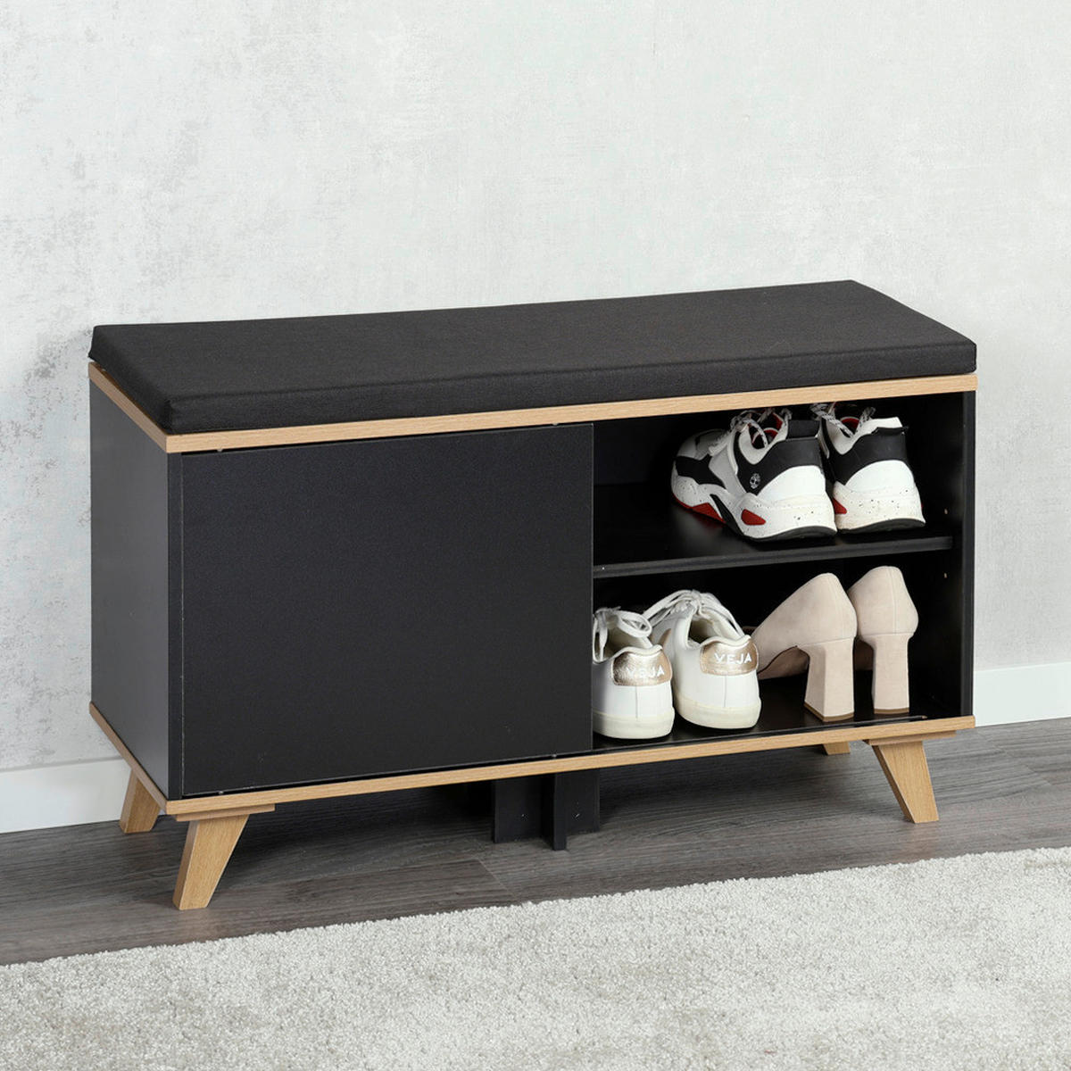 SCHUHSCHRANK  in 77/48/30 cm  - Eichefarben/Schwarz, Design, Holzwerkstoff/Textil (77/48/30cm) - Kesper