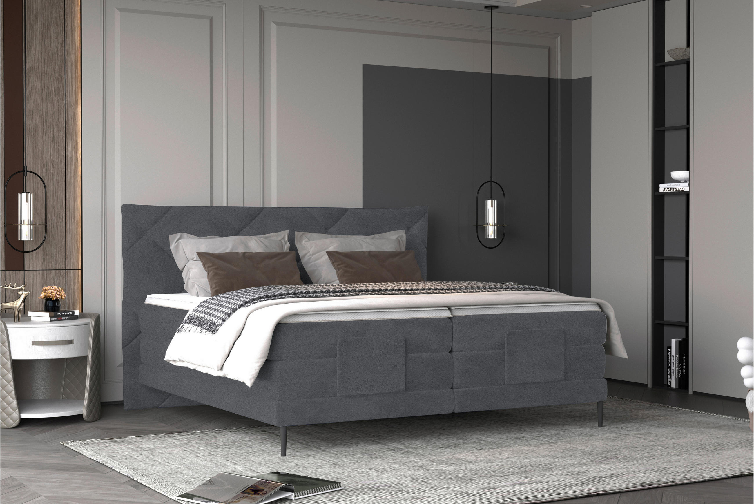 BOXSPRINGBETT 160/200 cm  in Dunkelgrau  - Dunkelgrau/Schwarz, Konventionell, Textil/Metall (160/200cm) - Esposa