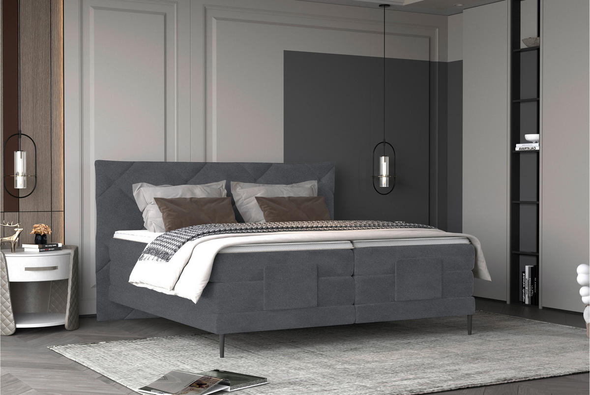 BOXSPRINGBETT 160/200 cm  in Dunkelgrau  - Dunkelgrau/Schwarz, Konventionell, Textil/Metall (160/200cm) - Esposa