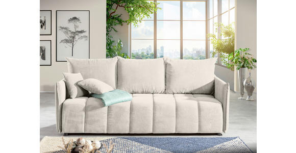 SCHLAFSOFA Plüsch Creme  inkl. Zierkissen, Rückenkissen, Bettkasten, Schlaffunktion, Rücken echt, Liegefläche im Originalstoff  - Creme/Schwarz, KONVENTIONELL, Kunststoff/Textil (200/73/105cm) - Carryhome
