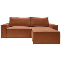ECKSCHLAFSOFA  mit Armlehnen seitenverkehrt montierbar Samt Rostfarben  - Rostfarben/Schwarz, KONVENTIONELL, Holz/Kunststoff (251/170cm) - MID.YOU