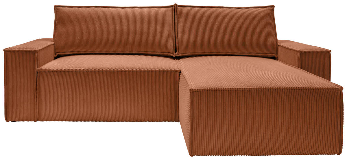 ECKSCHLAFSOFA  mit Armlehnen seitenverkehrt montierbar Samt Rostfarben  - Rostfarben/Schwarz, KONVENTIONELL, Holz/Kunststoff (251/170cm) - MID.YOU