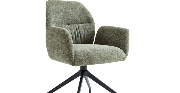 ARMLEHNSTUHL  Sitzfläche 360° drehbar, automatische Rückholfunktion Leinenoptik  - Schwarz/Grün, Design, Textil/Metall (62/89/63cm) - Dieter Knoll