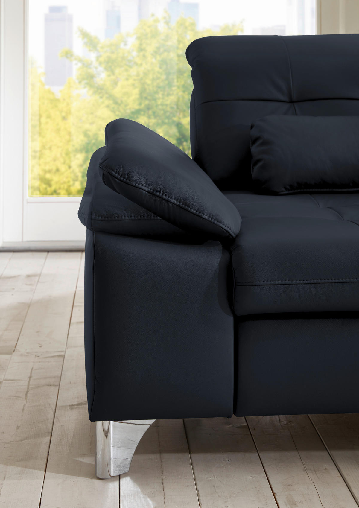 ECKSOFA in Echtleder Dunkelblau  - Alufarben/Dunkelblau, Design, Leder/Metall (309/211cm) - Beldomo Speed