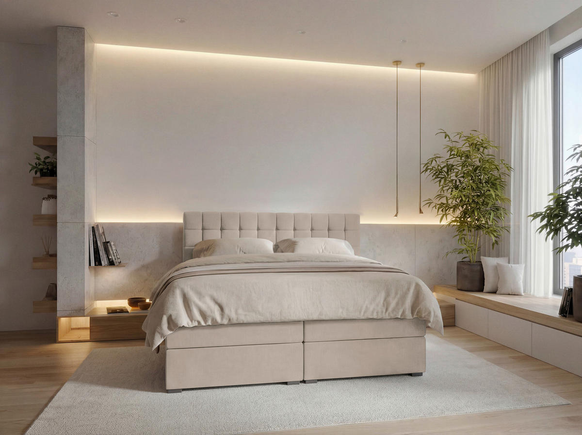 BOXSPRINGBETT 160/200 cm,  in Beige, Bettkasten, Topper, Matratzen, H3 = fest  - Beige/Schwarz, KONVENTIONELL, Kunststoff/Textil (160/200cm) - Boxxx